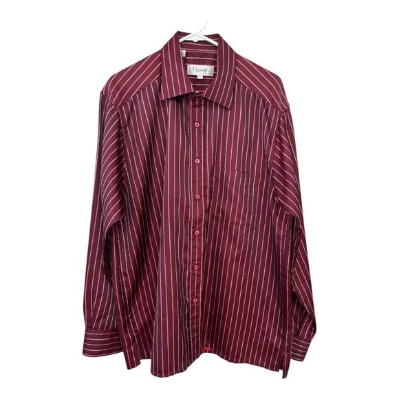 Vizioni Uomo Men’s XL 100% Silk Dress Shirt – Burgundy with Pink Stripe Pattern - Picture 1 of 5